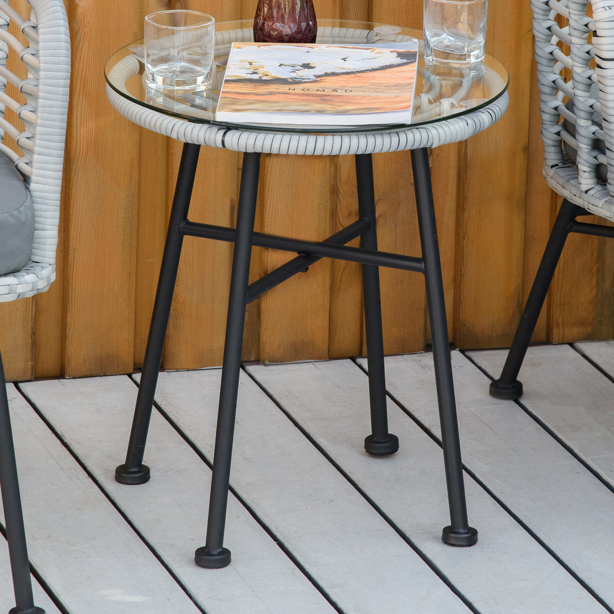 easycomfort easycomfort set 3pz mobili da giardino in rattan sintetico con 1 tavolino e 2 sedie grigio