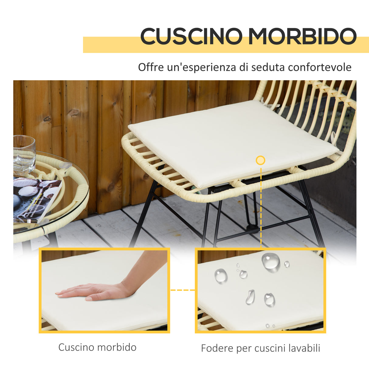 easycomfort easycomfort set mobili da giardino 3 pezzi con tavolino e sedie in rattan pe poilestere e acciaio per esterni crema