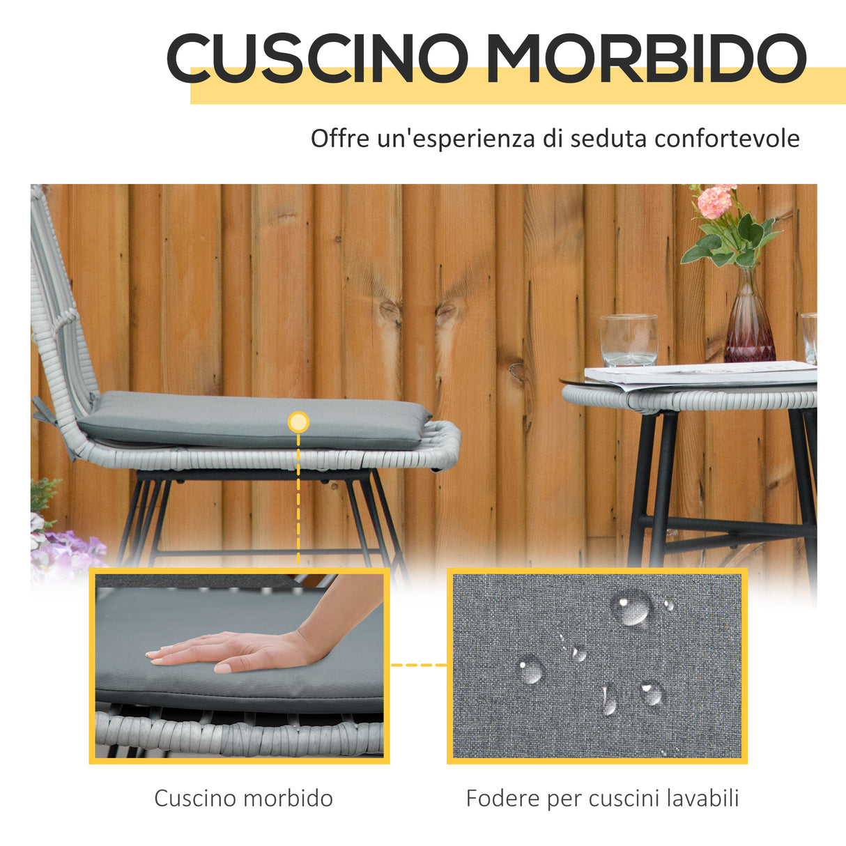 easycomfort easycomfort set mobili da giardino 3 pezzi con tavolino e sedie in rattan pe poilestere e acciaio per esterni grigio