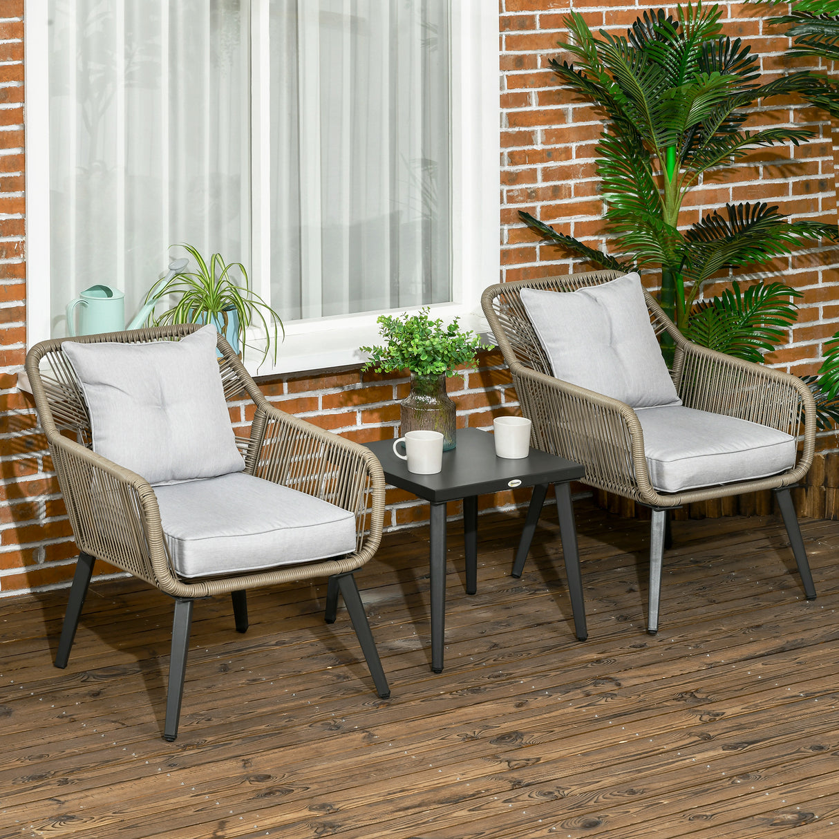 easycomfort easycomfort set tavolino e sedie da giardino 3 pezzi in rattan pe e acciaio con 2 sedie moderne e 1 tavolino da caffe