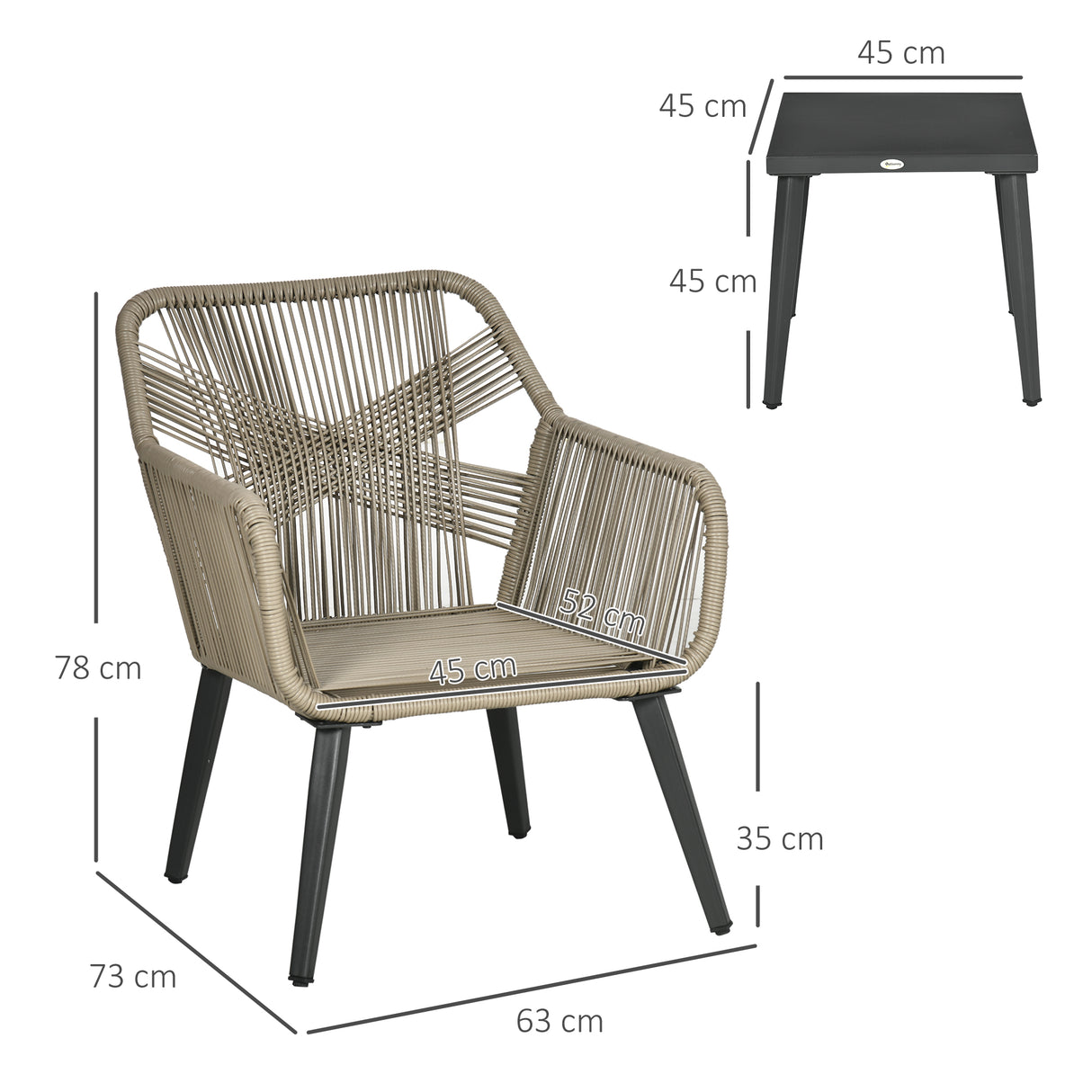 easycomfort easycomfort set tavolino e sedie da giardino 3 pezzi in rattan pe e acciaio con 2 sedie moderne e 1 tavolino da caffe