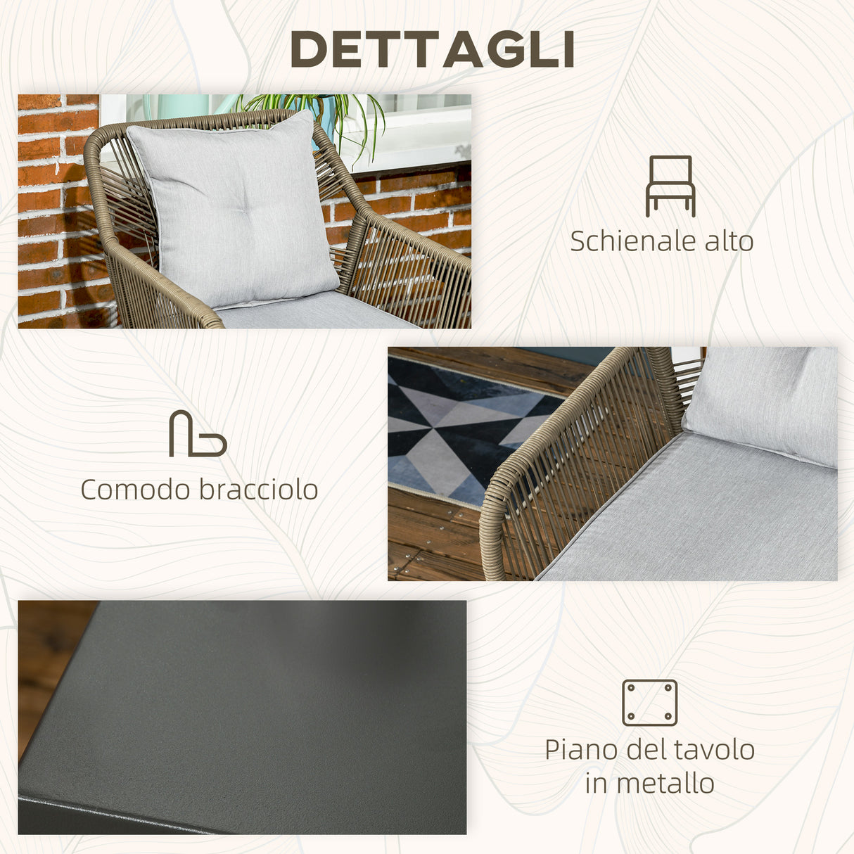 easycomfort easycomfort set tavolino e sedie da giardino 3 pezzi in rattan pe e acciaio con 2 sedie moderne e 1 tavolino da caffe