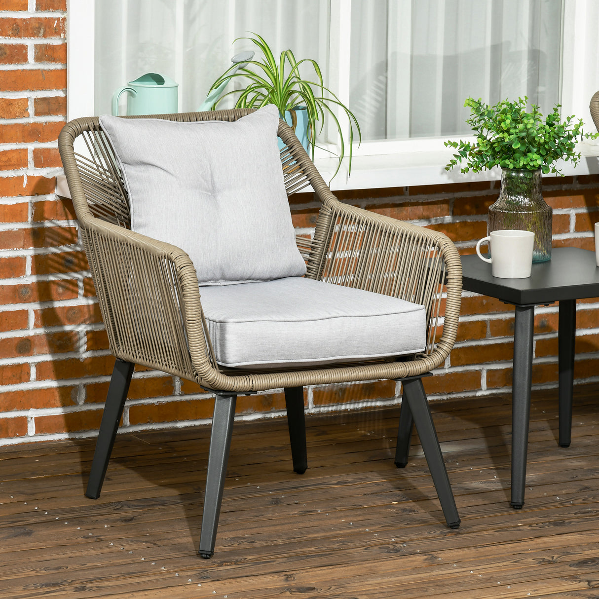 easycomfort easycomfort set tavolino e sedie da giardino 3 pezzi in rattan pe e acciaio con 2 sedie moderne e 1 tavolino da caffe