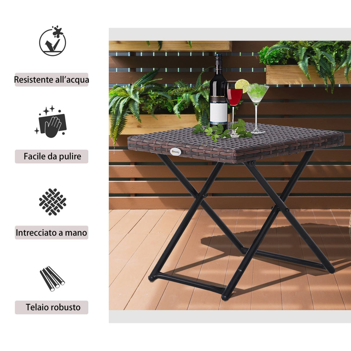 easycomfort easycomfort tavolino da giardino pieghevole in rattan sintetico e acciaio marrone ean 8054111840347