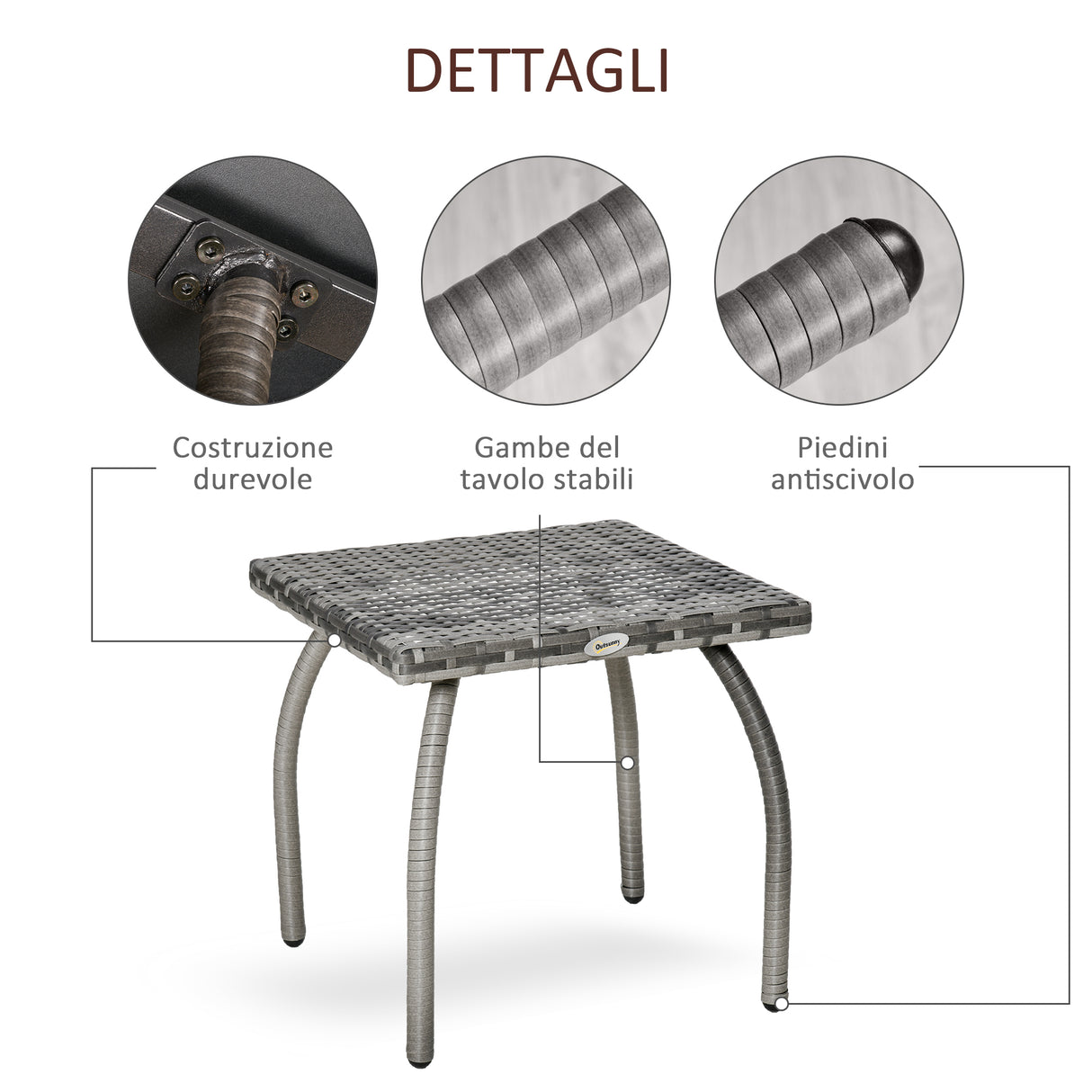 easycomfort easycomfort tavolino in rattan sintetico da esterno giardino terrazzo impermeabile grigio 45x45x44cm ean 8054111847230