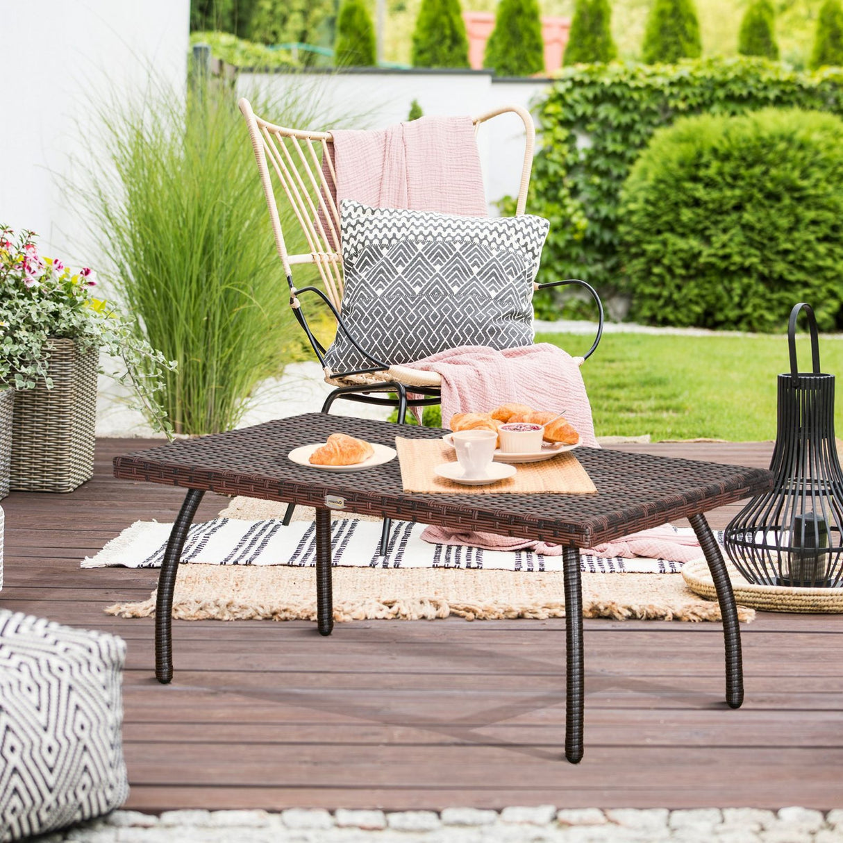 easycomfort easycomfort tavolino in rattan sintetico da esterno giardino terrazzo impermeabile marrone 90x50x35cm ean 8054144135458