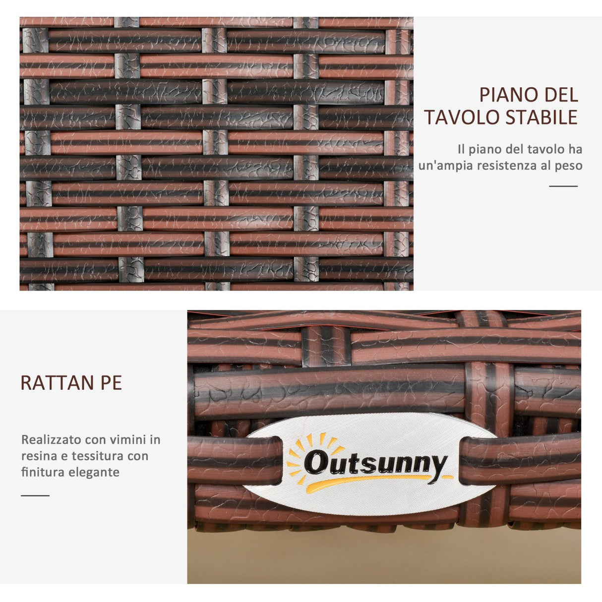 easycomfort easycomfort tavolino in rattan sintetico da esterno giardino terrazzo impermeabile marrone 90x50x35cm ean 8054144135458