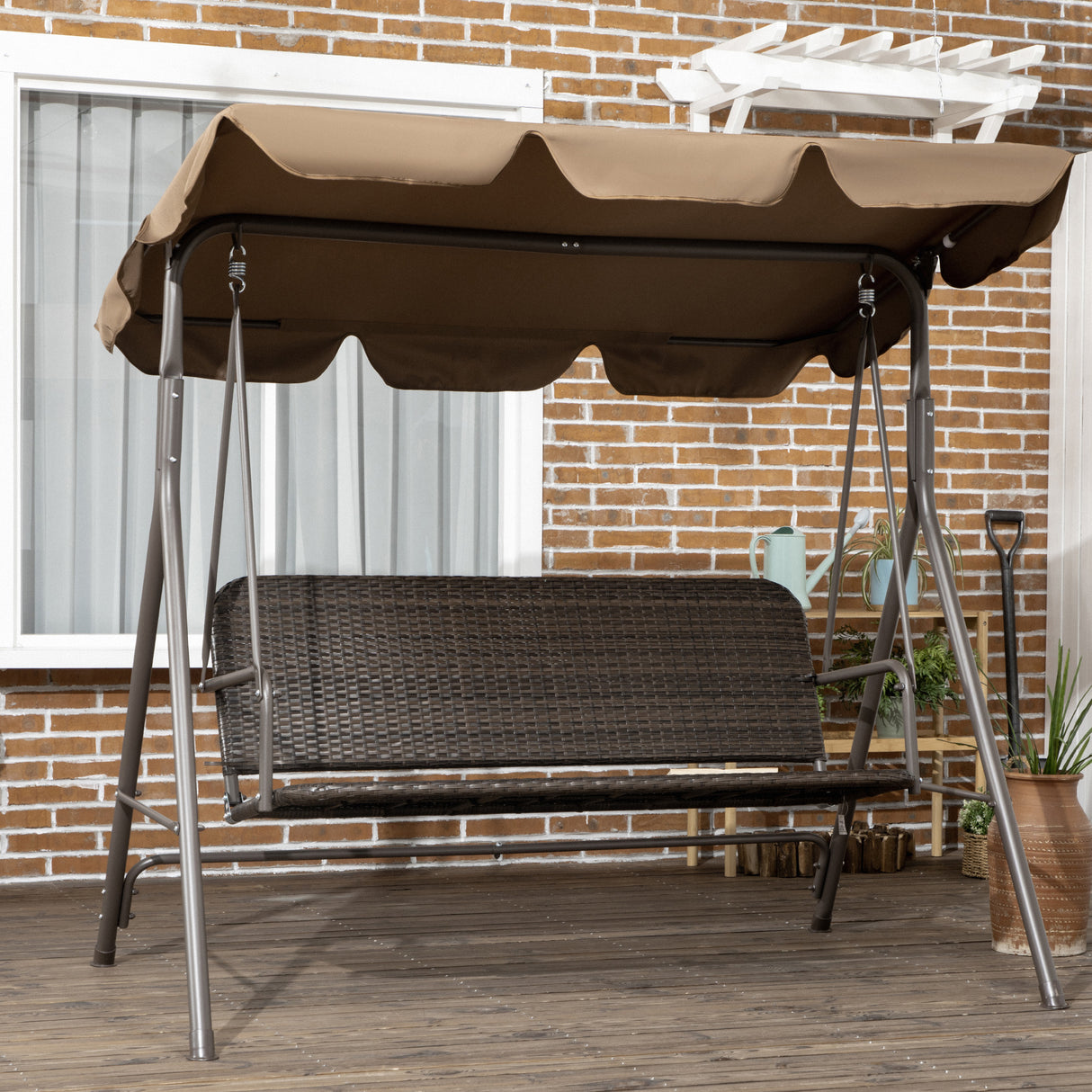 easycomfort easycomfort dondolo da giardino 3 posti con tettuccio regolabile in rattan pe e acciaio 167x112x153cm