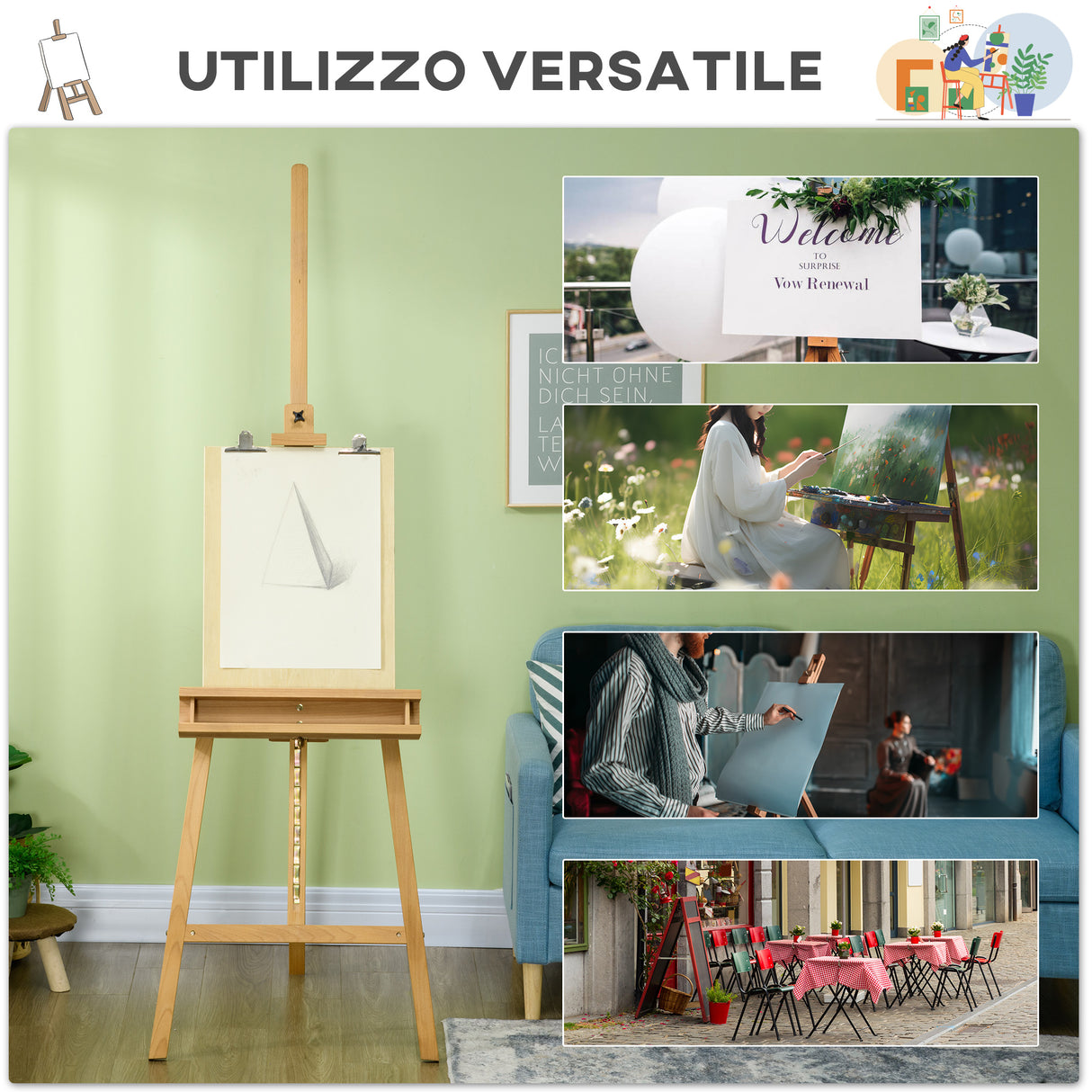 easycomfort easycomfort cavalletto per pittura pieghevole in faggio con altezza e angolazione regolabile 65x110x180 235 cm