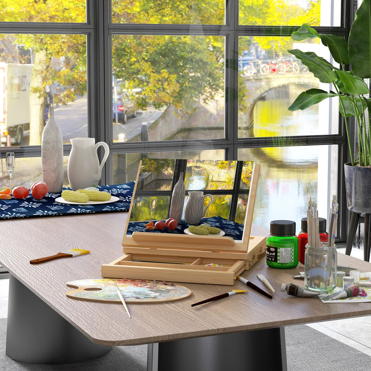 easycomfort easycomfort cavalletto per pittura pieghevole in faggio con angolazione regolabile e cassetto 33 5x26x26 cm