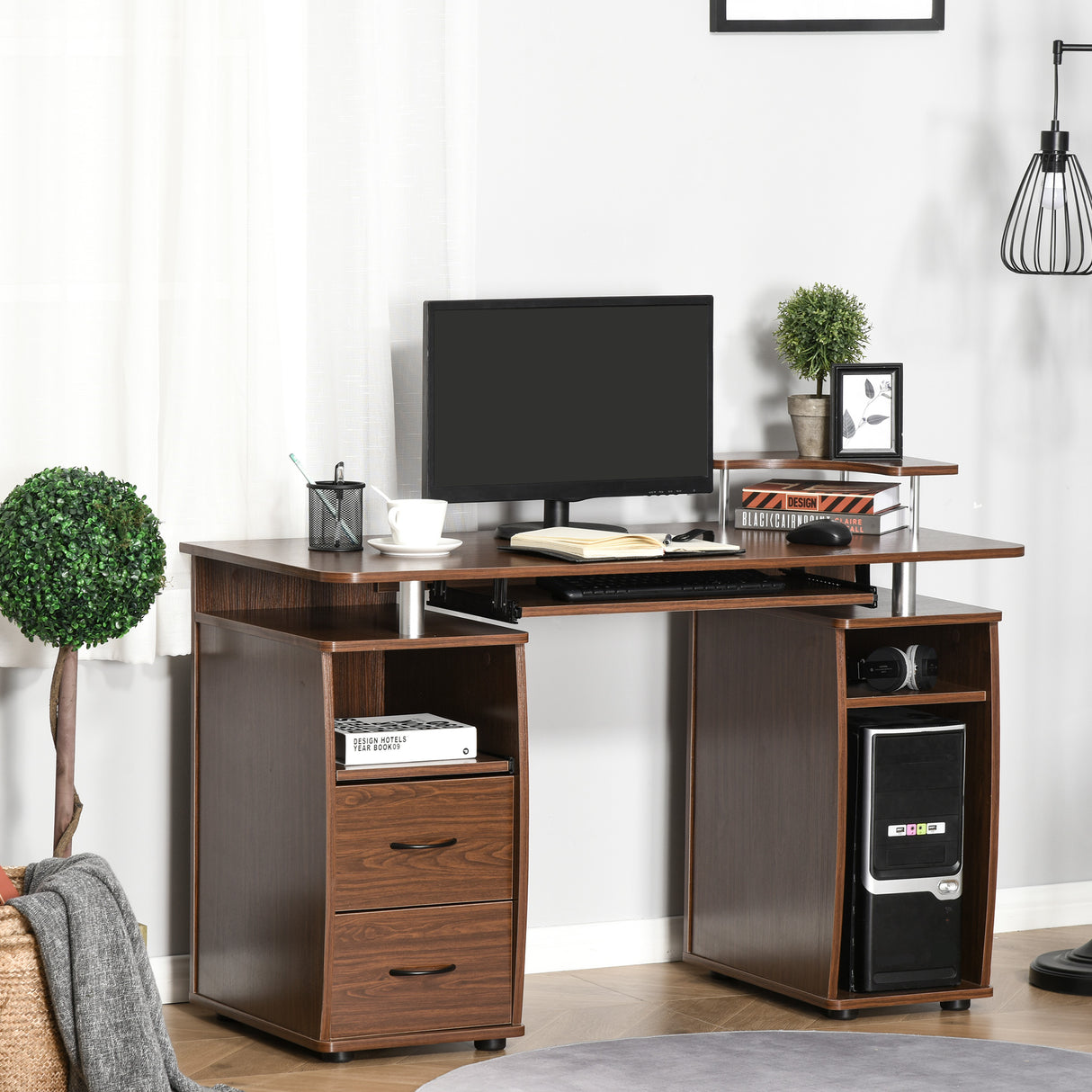easycomfort easycomfort scrivania porta pc in legno con cassetti e porta tastiera casa e ufficio marrone noce ean 8054144132327