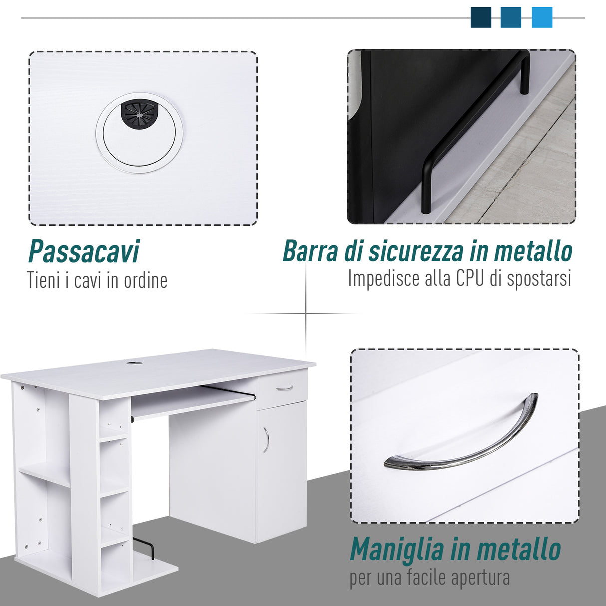 easycomfort easycomfort scrivania per pc ergonomica con mensole armadietto cassetto e piano tastiera estraibile bianca 120x60x74cm ean 8054111849340