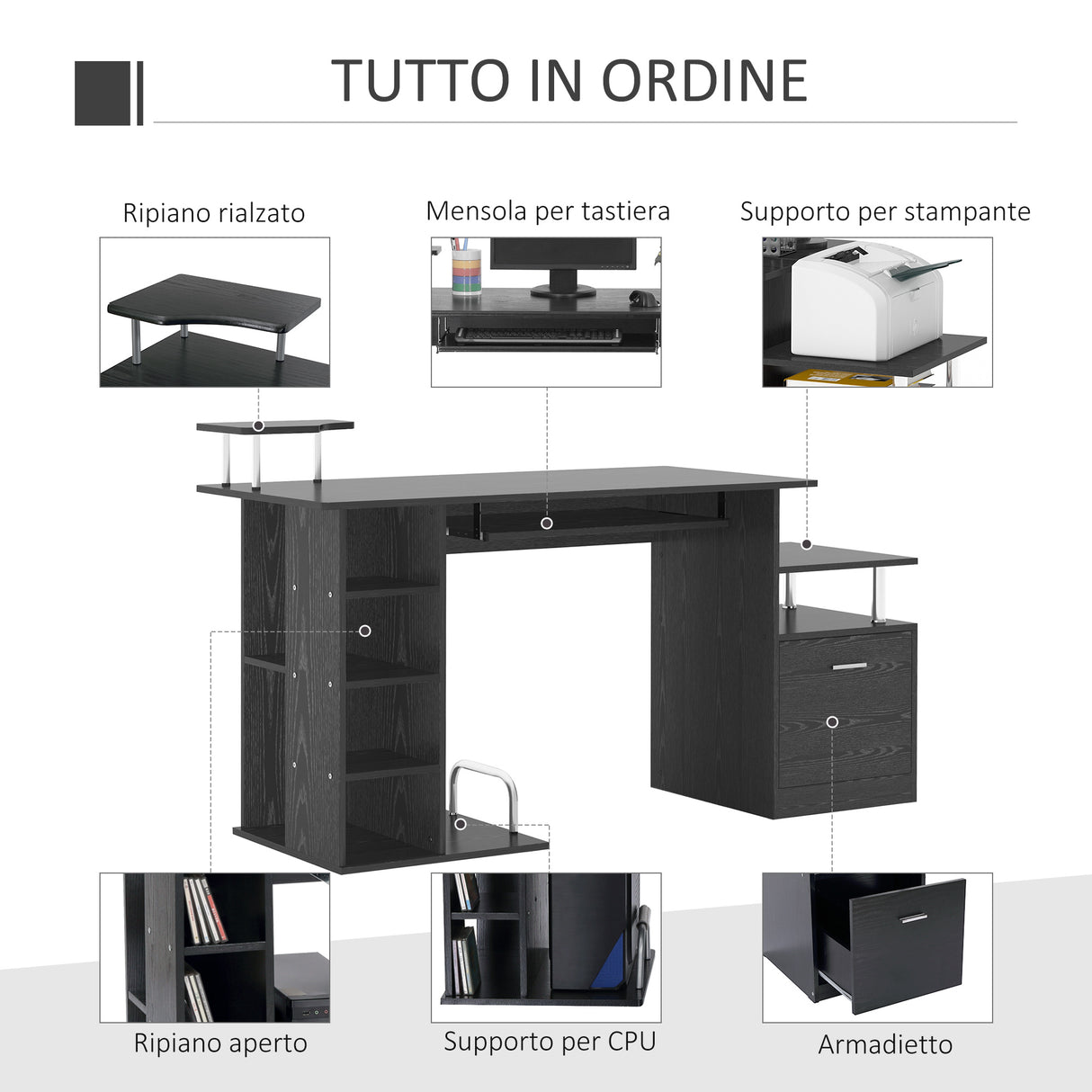easycomfort easycomfort scrivania pc moderna con cassetti in legno nero per ufficio ean 8054144130231