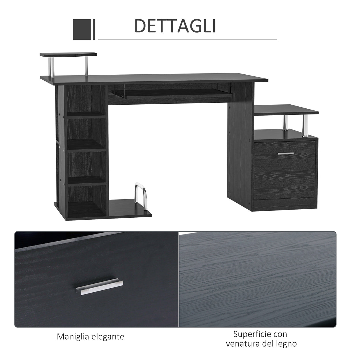 easycomfort easycomfort scrivania pc moderna con cassetti in legno nero per ufficio ean 8054144130231