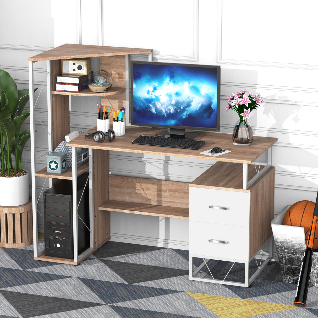 easycomfort easycomfort scrivania per computer ufficio porta pc con scaffale 133 x 55 x 123cm ean 8054144130477