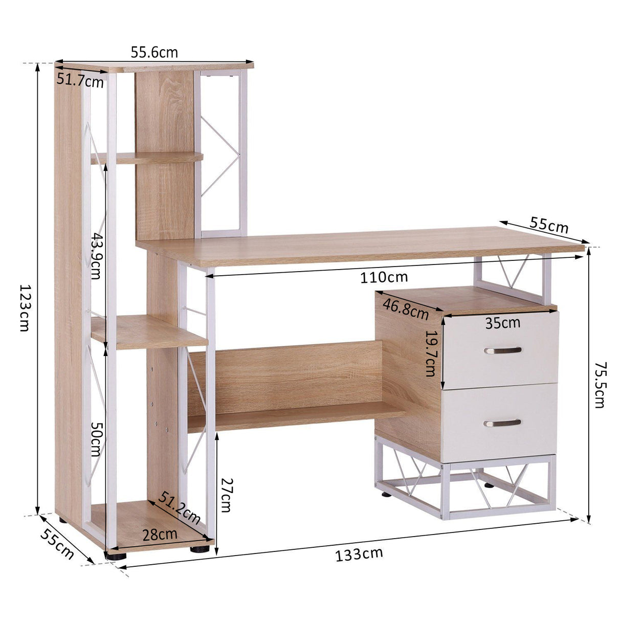 easycomfort easycomfort scrivania per computer ufficio porta pc con scaffale 133 x 55 x 123cm ean 8054144130477