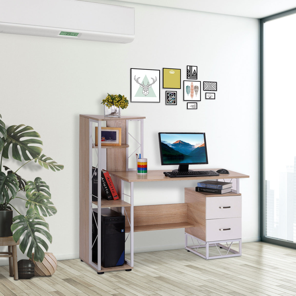 easycomfort easycomfort scrivania per computer ufficio porta pc con scaffale 133 x 55 x 123cm ean 8054144130477