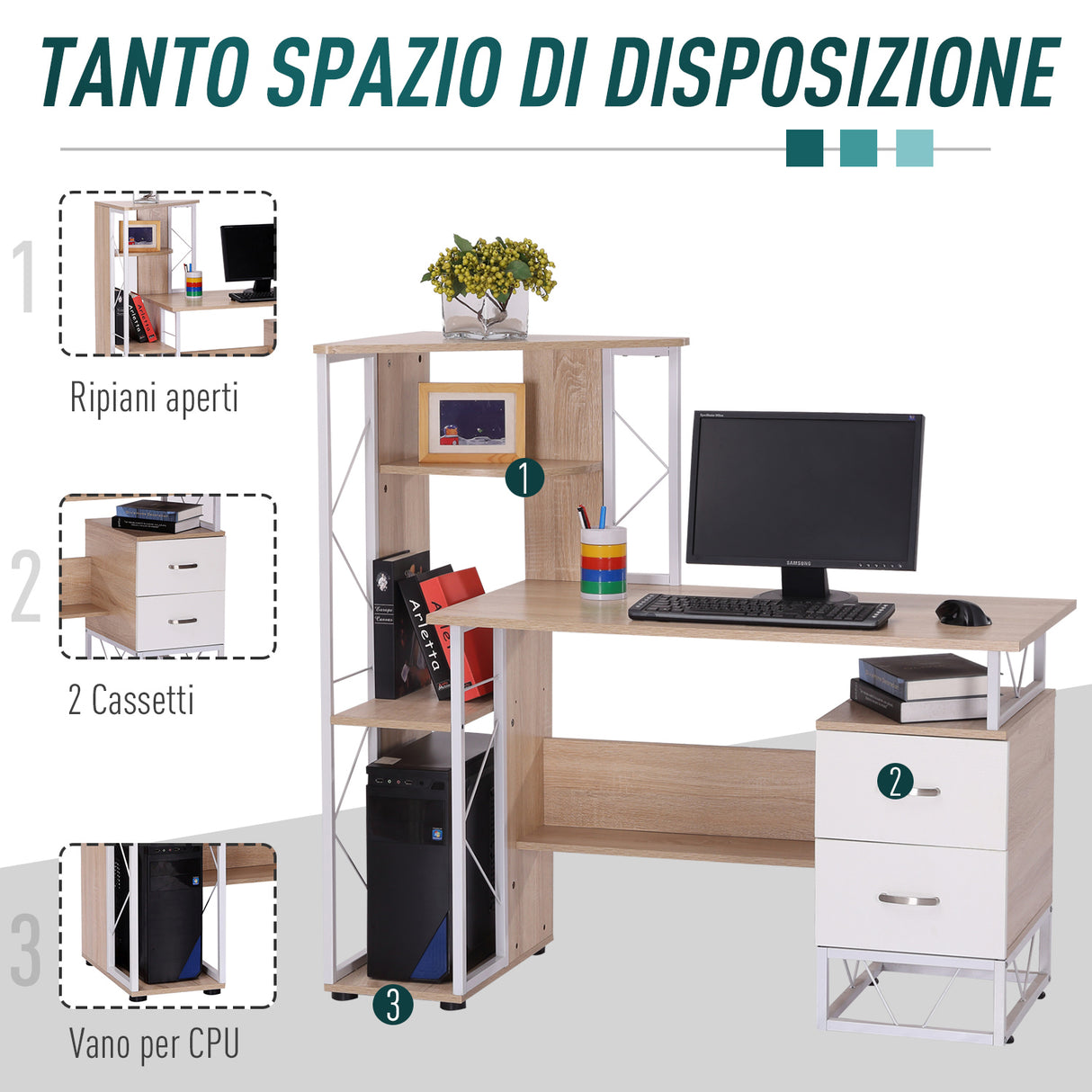 easycomfort easycomfort scrivania per computer ufficio porta pc con scaffale 133 x 55 x 123cm ean 8054144130477