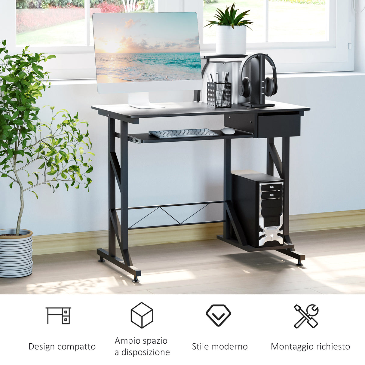 easycomfort easycomfort scrivania per computer acciaio e legno con cassetto e ripiano tastiera estraibile ean 8054111844086