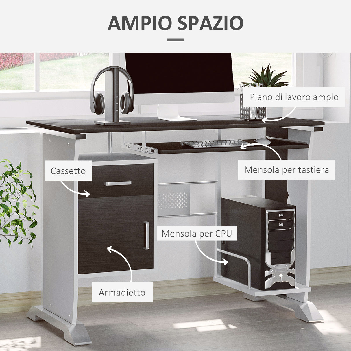 easycomfort easycomfort scrivania porta pc da ufficio con cassetti in legno 100x52x75cm colore noce ean 8054144131955