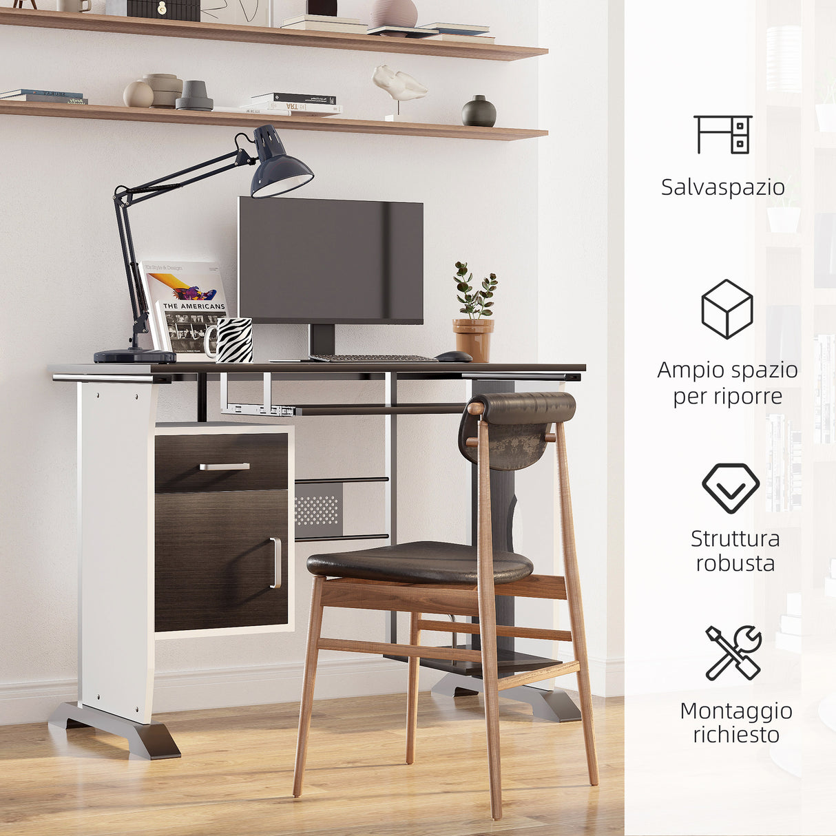 easycomfort easycomfort scrivania porta pc da ufficio con cassetti in legno 100x52x75cm colore noce ean 8054144131955