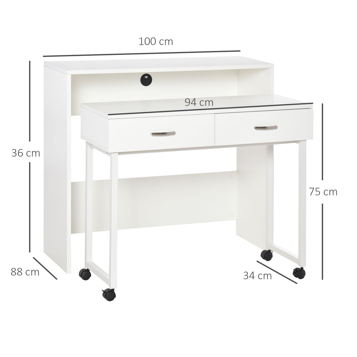 easycomfort easycomfort scrivania per camera e ufficio con cassetti e ruote postazione di lavoro doppia o singola 100x36x88cm bianco