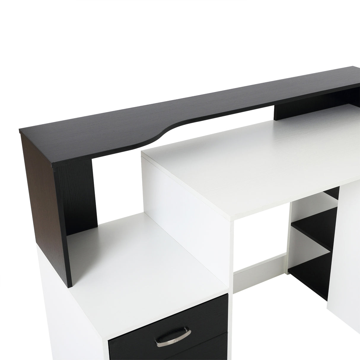 easycomfort easycomfort scrivania moderna per computer con ripiani in legno mdf bianco e nero 140x55x92cm ean 8054111847940