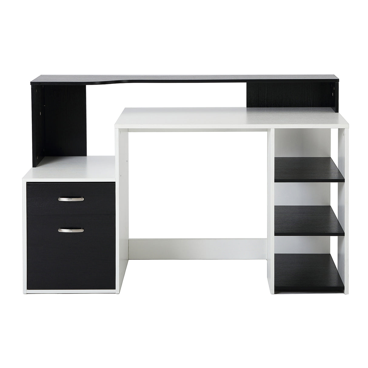 easycomfort easycomfort scrivania moderna per computer con ripiani in legno mdf bianco e nero 140x55x92cm ean 8054111847940
