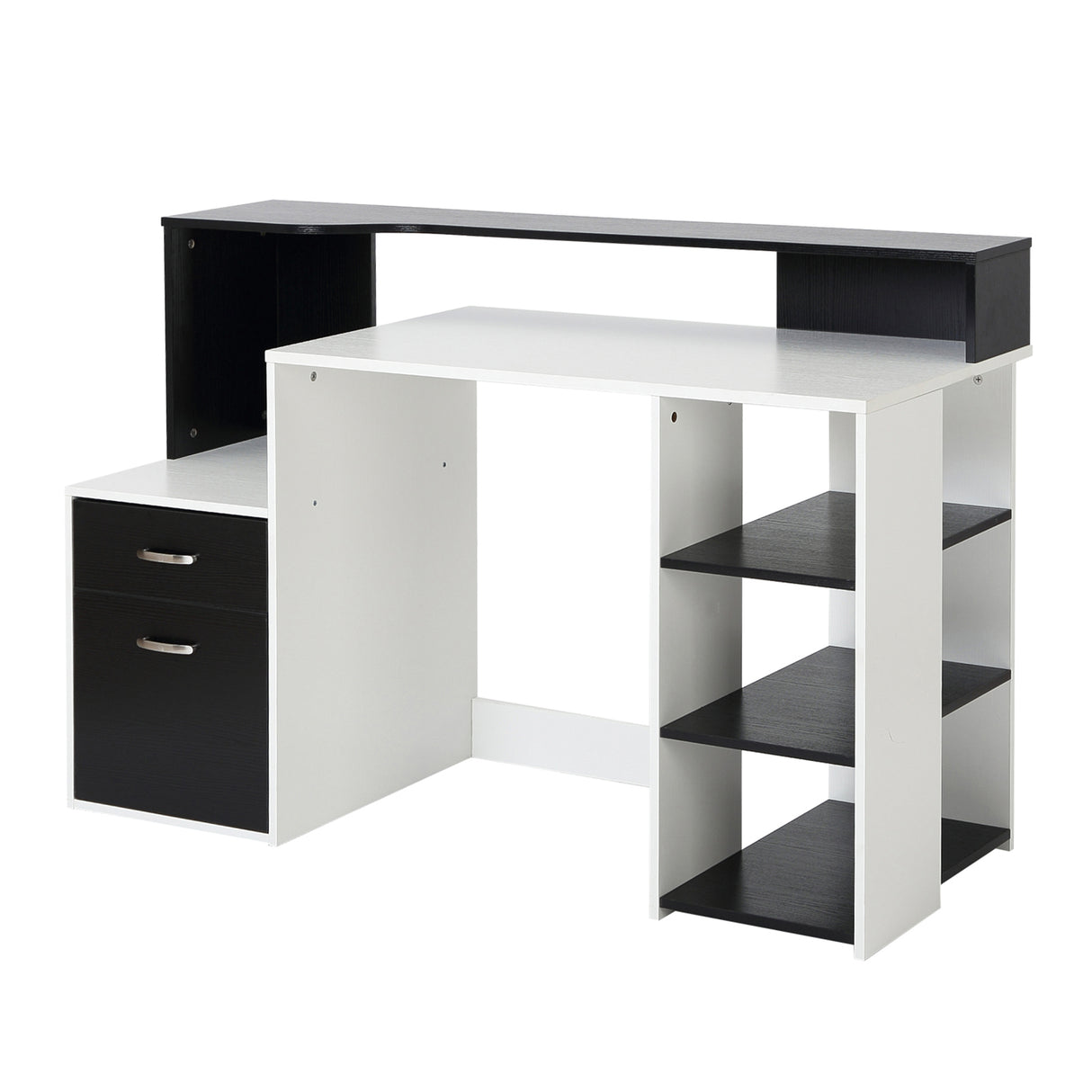 easycomfort easycomfort scrivania moderna per computer con ripiani in legno mdf bianco e nero 140x55x92cm ean 8054111847940