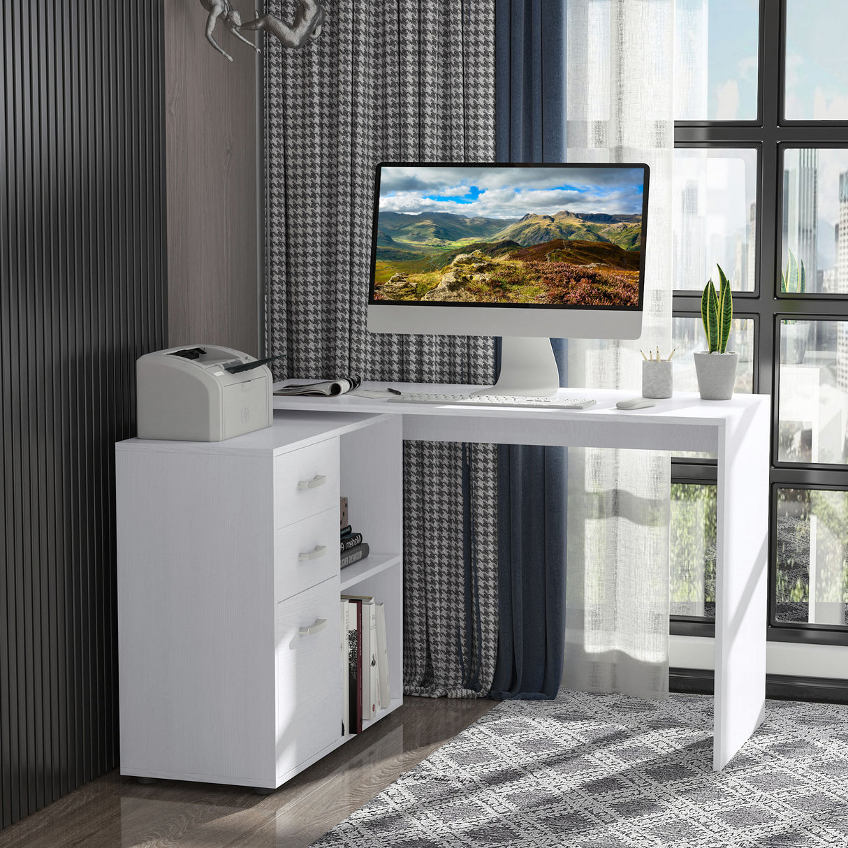 easycomfort easycomfort scrivania angolare per computer da ufficio con cassettiera bianca ean 8054111848404