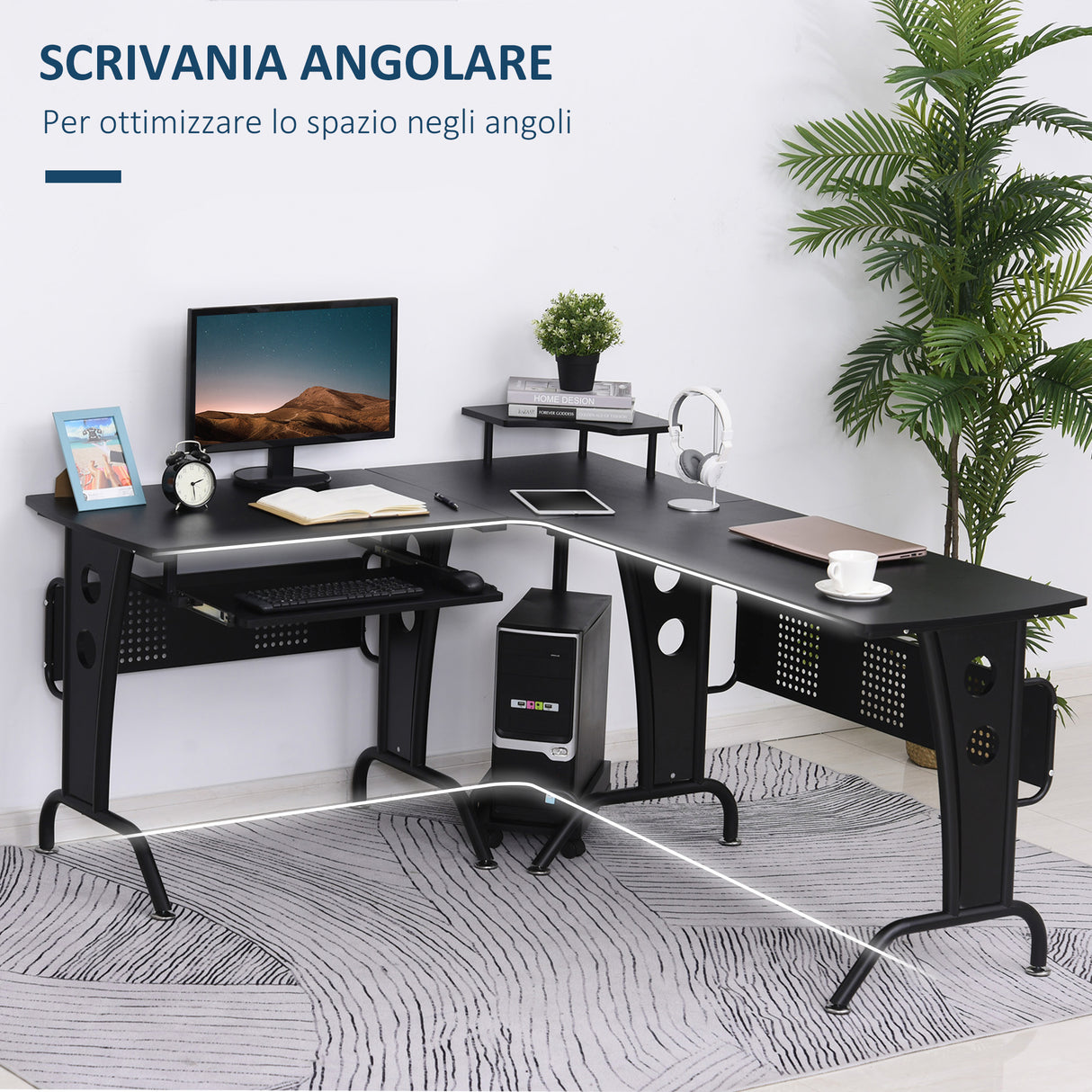 easycomfort easycomfort scrivania gaming angolare e salvaspazio con ripiano tastiera estraibile nera ean 8054111848558