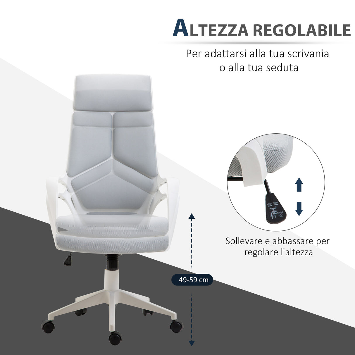 easycomfort easycomfort sedia da ufficio ergonomica poltrona presidenziale in tessuto regolabile e girevole in mesh grigio ean 8055776910215