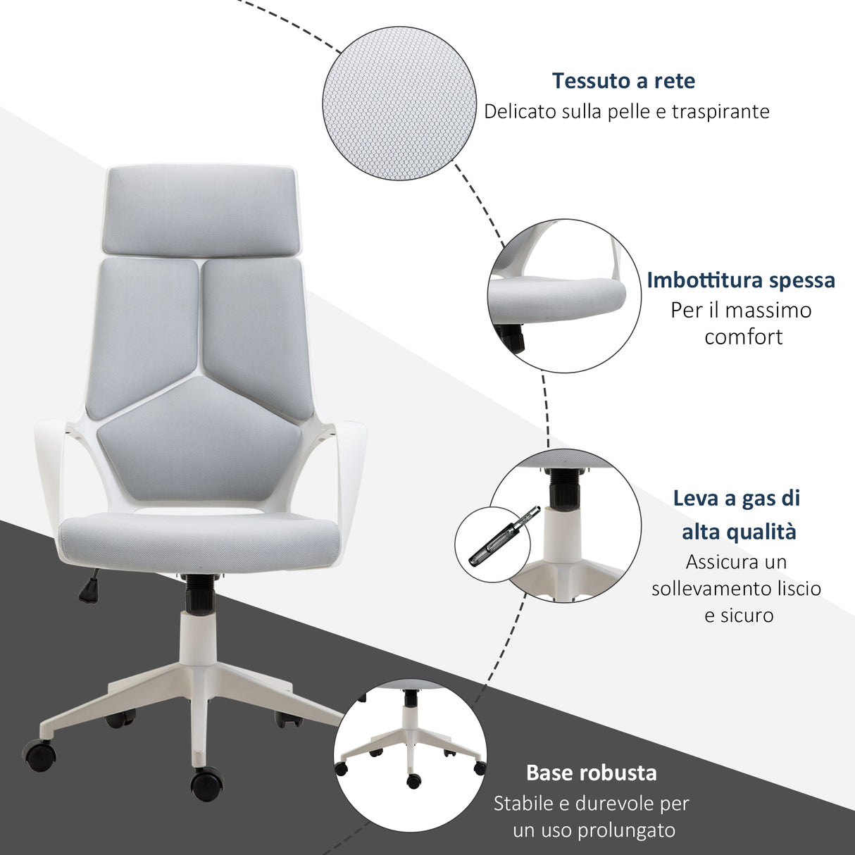 easycomfort easycomfort sedia da ufficio ergonomica poltrona presidenziale in tessuto regolabile e girevole in mesh grigio ean 8055776910215