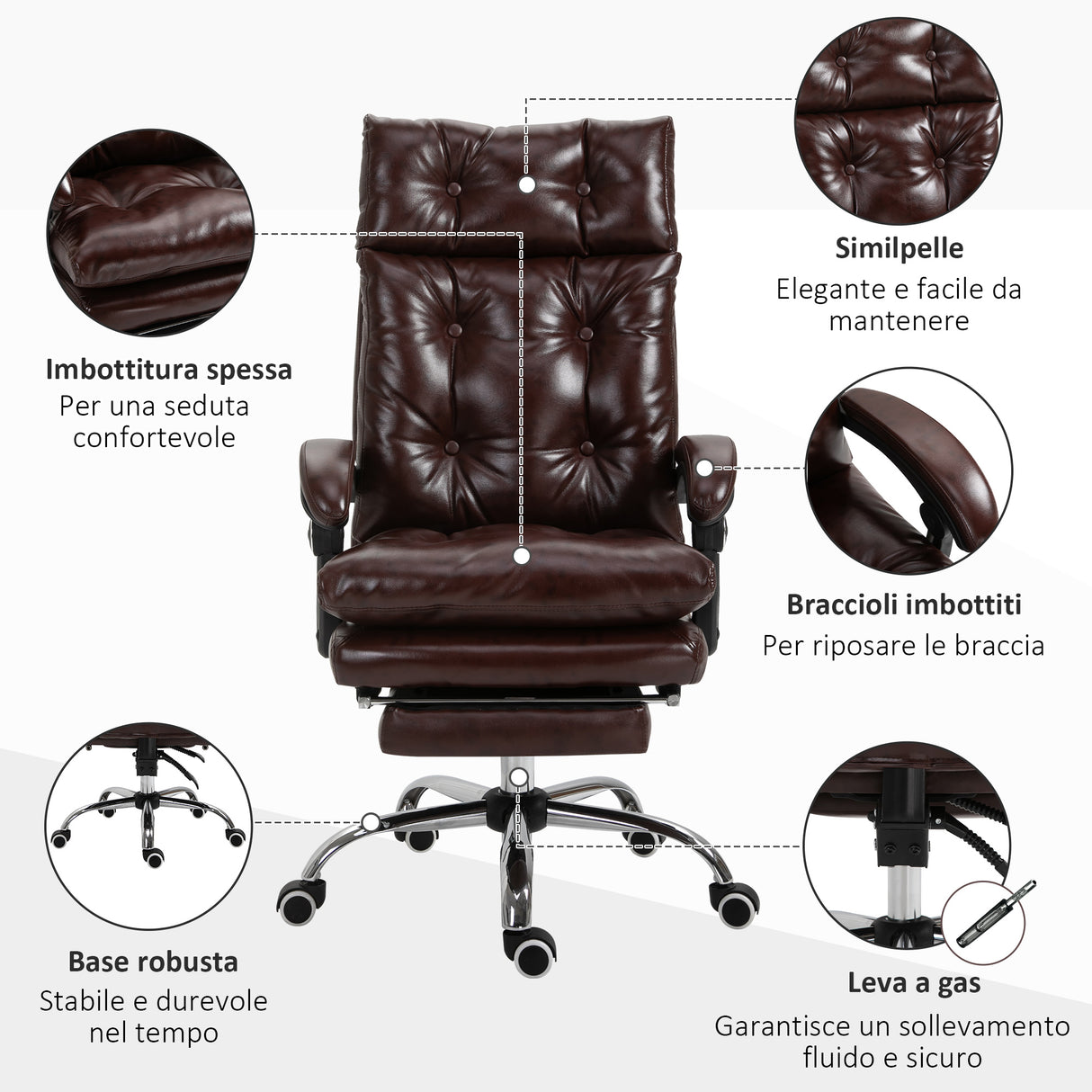 easycomfort easycomfort poltrona ufficio presidenziale similpelle marrone con schienale reclinabile ean 8054144132730