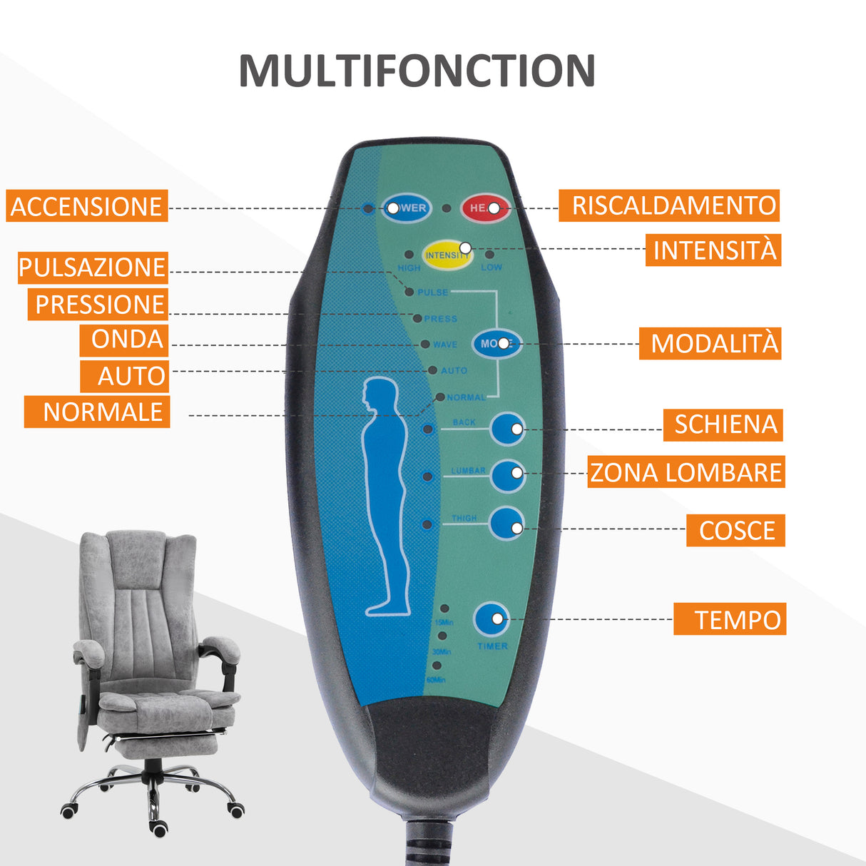 easycomfort easycomfort poltrona da ufficio massaggiante riscaldante altezza e reclinazione regolabili poggiapiedi retrattile 62x67x113 120cm grigio