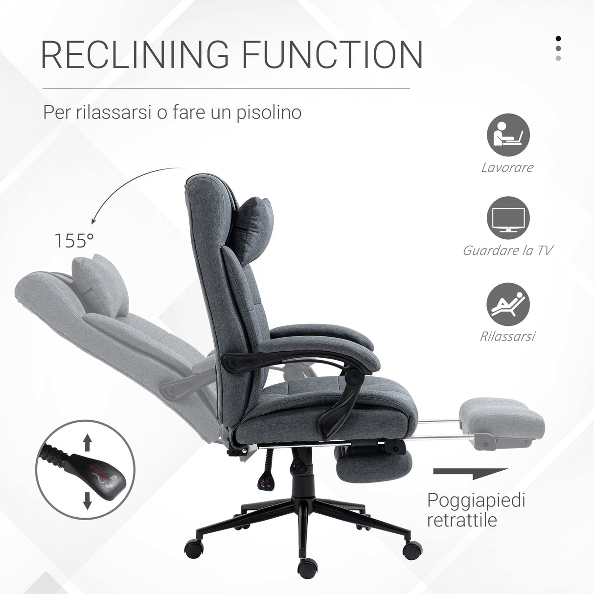 easycomfort easycomfort sedia da ufficio ergonomica reclinabile con poggiatesta e poggiapiedi estraibile grigio