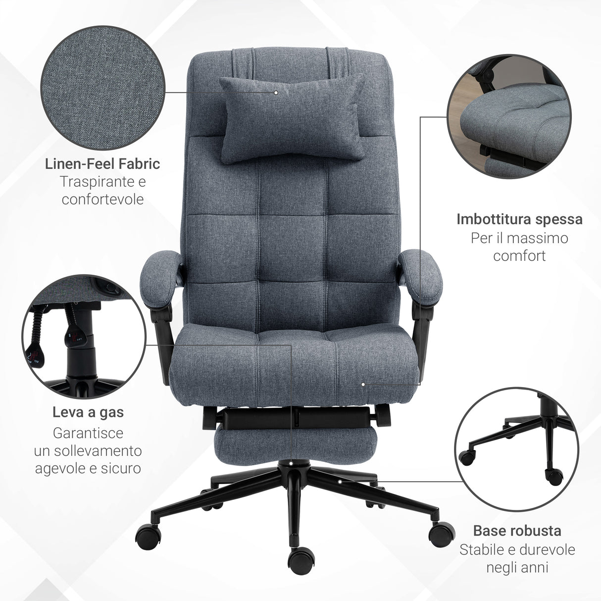 easycomfort easycomfort sedia da ufficio ergonomica reclinabile con poggiatesta e poggiapiedi estraibile grigio