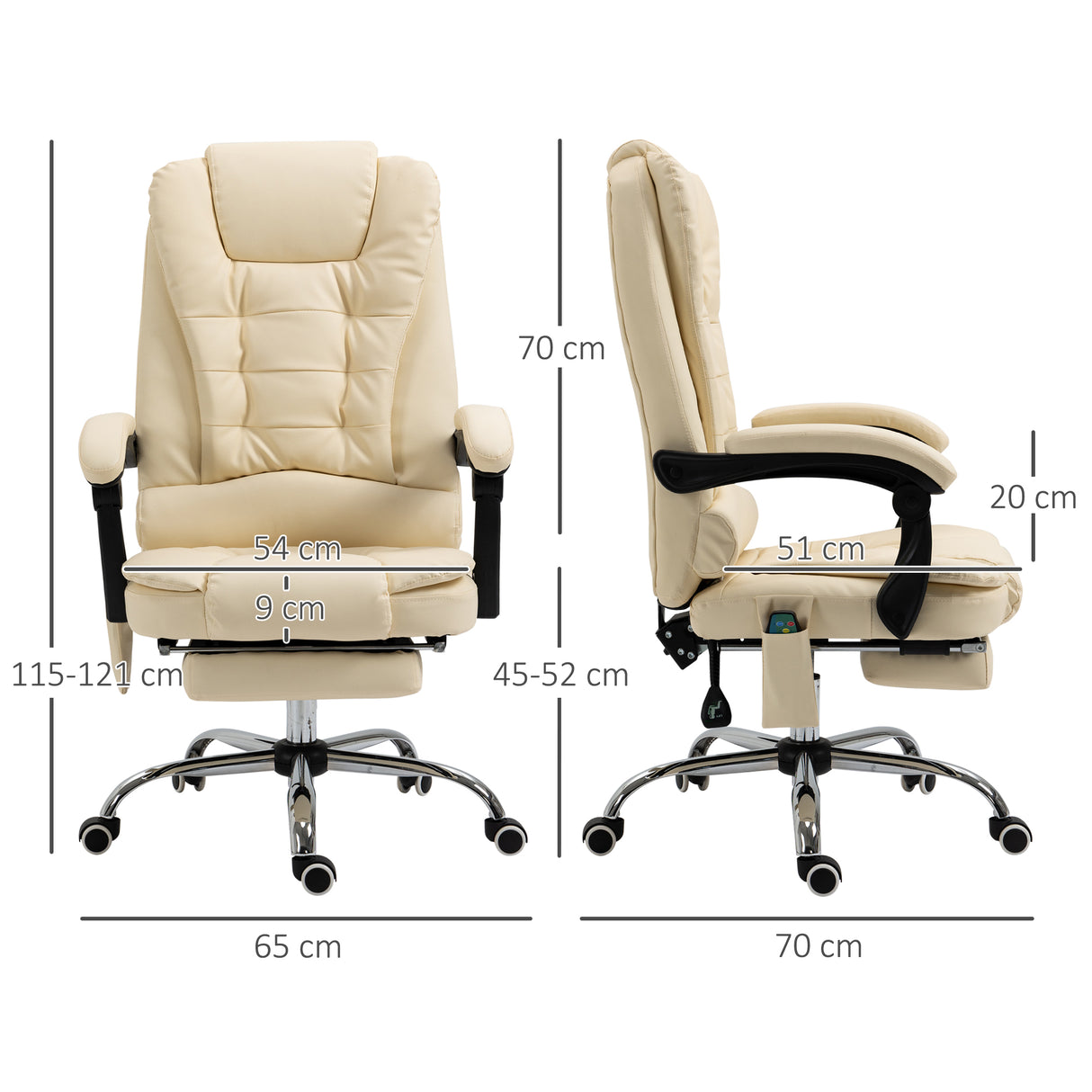 easycomfort easycomfort poltrona massaggiante ergonomica ad altezza regolabile con 6 punti vibranti 65x160x104 cm crema