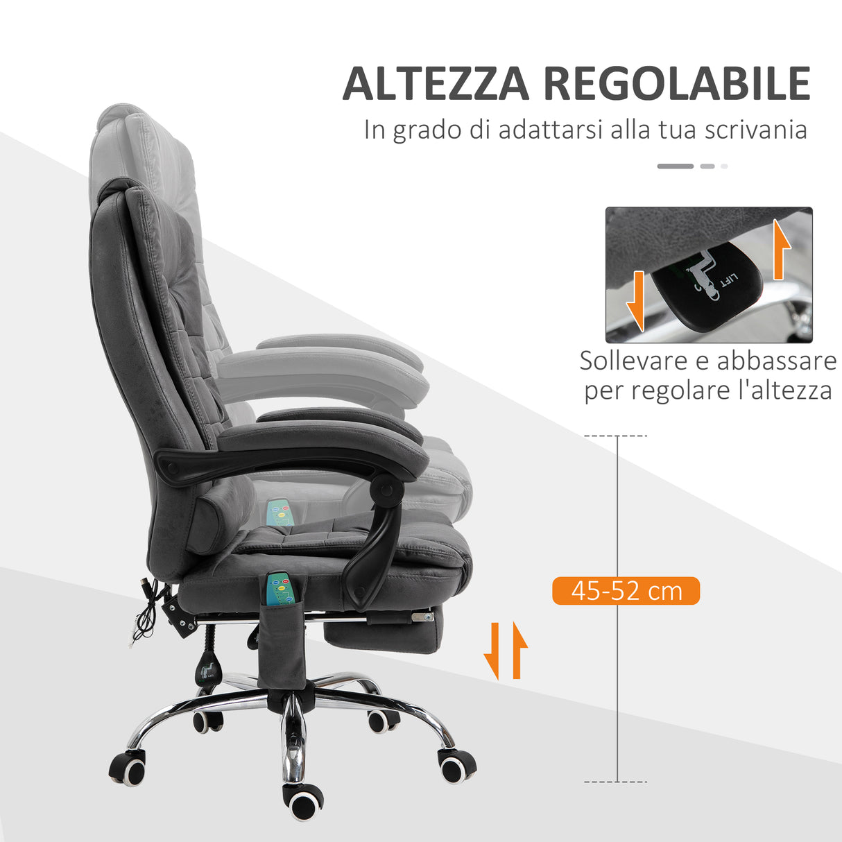 easycomfort easycomfort poltrona da ufficio massaggiante e reclinabile con riscaldamento e altezza regolabile grigio