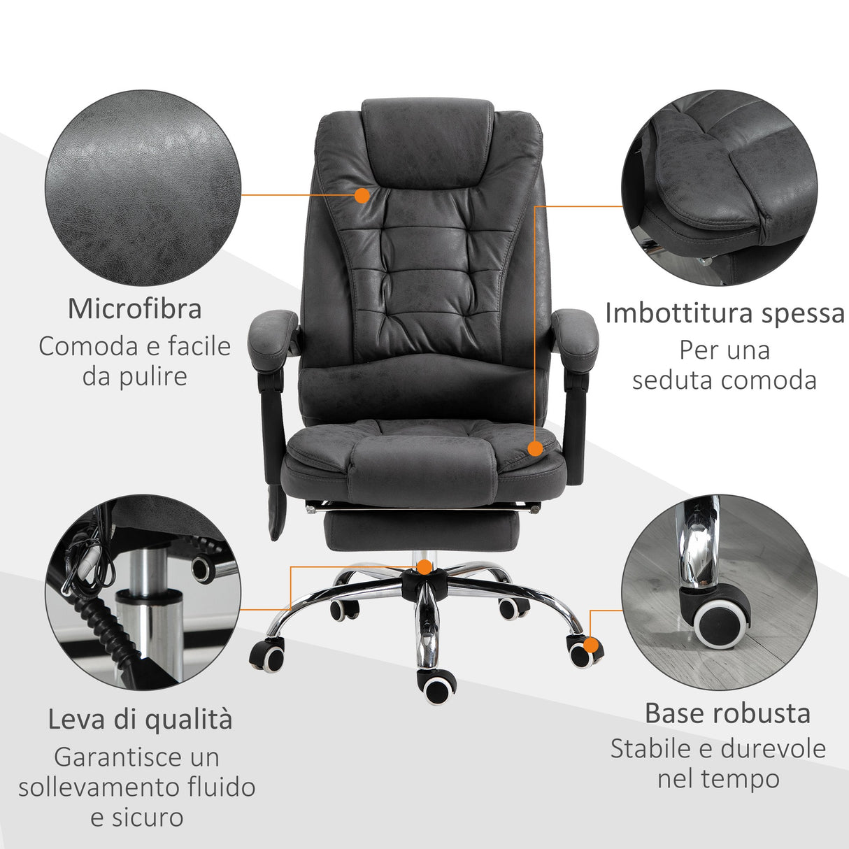 easycomfort easycomfort poltrona da ufficio massaggiante e reclinabile con riscaldamento e altezza regolabile grigio