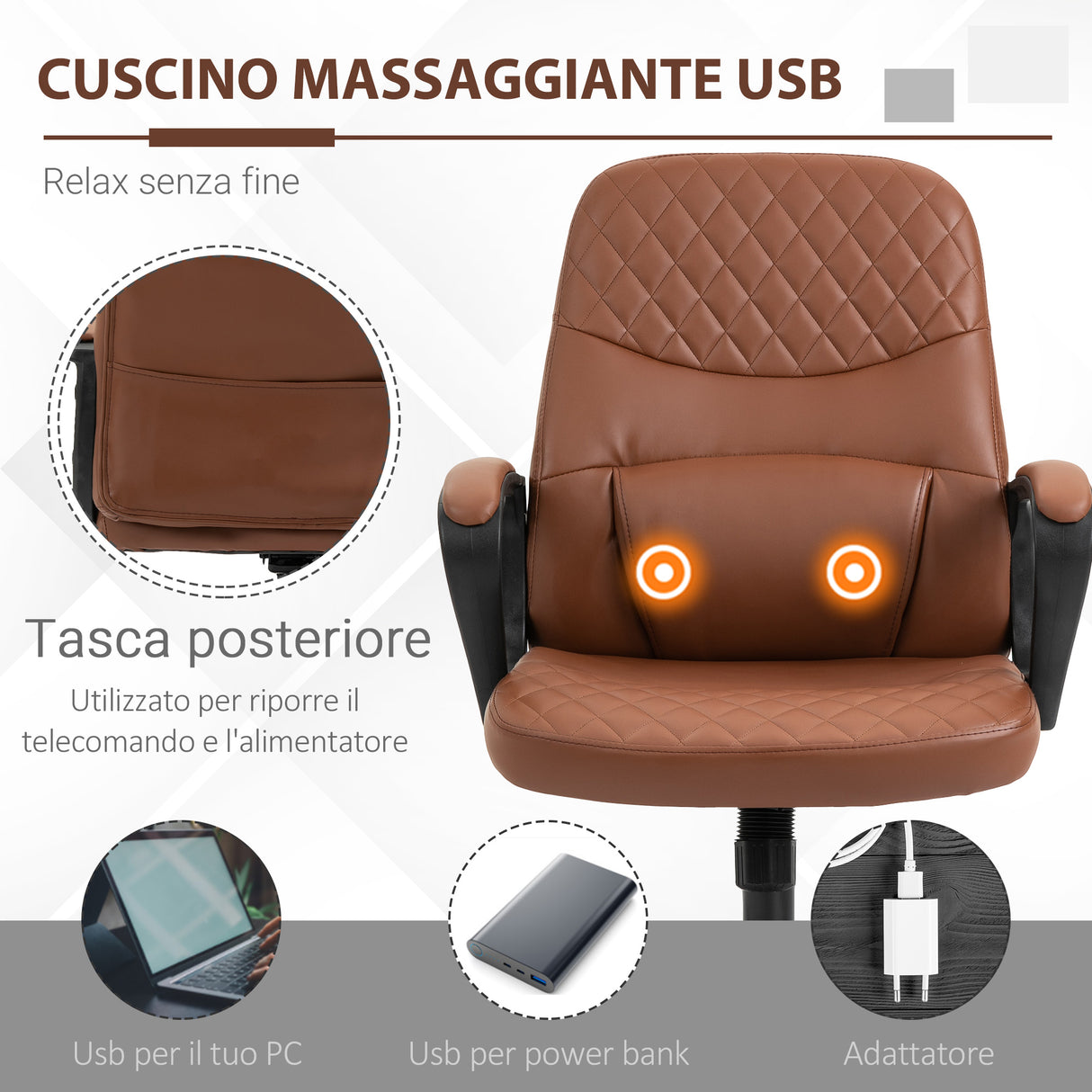 easycomfort easycomfort sedia poltrona ufficio massaggiante in similpelle marrone con altezza regolabile ean 8054144136585