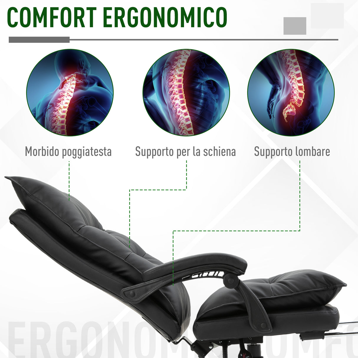 easycomfort easycomfort poltrona da ufficio in similpelle nera regolabile reclinabile con poggiapiedi ean 8054144139029