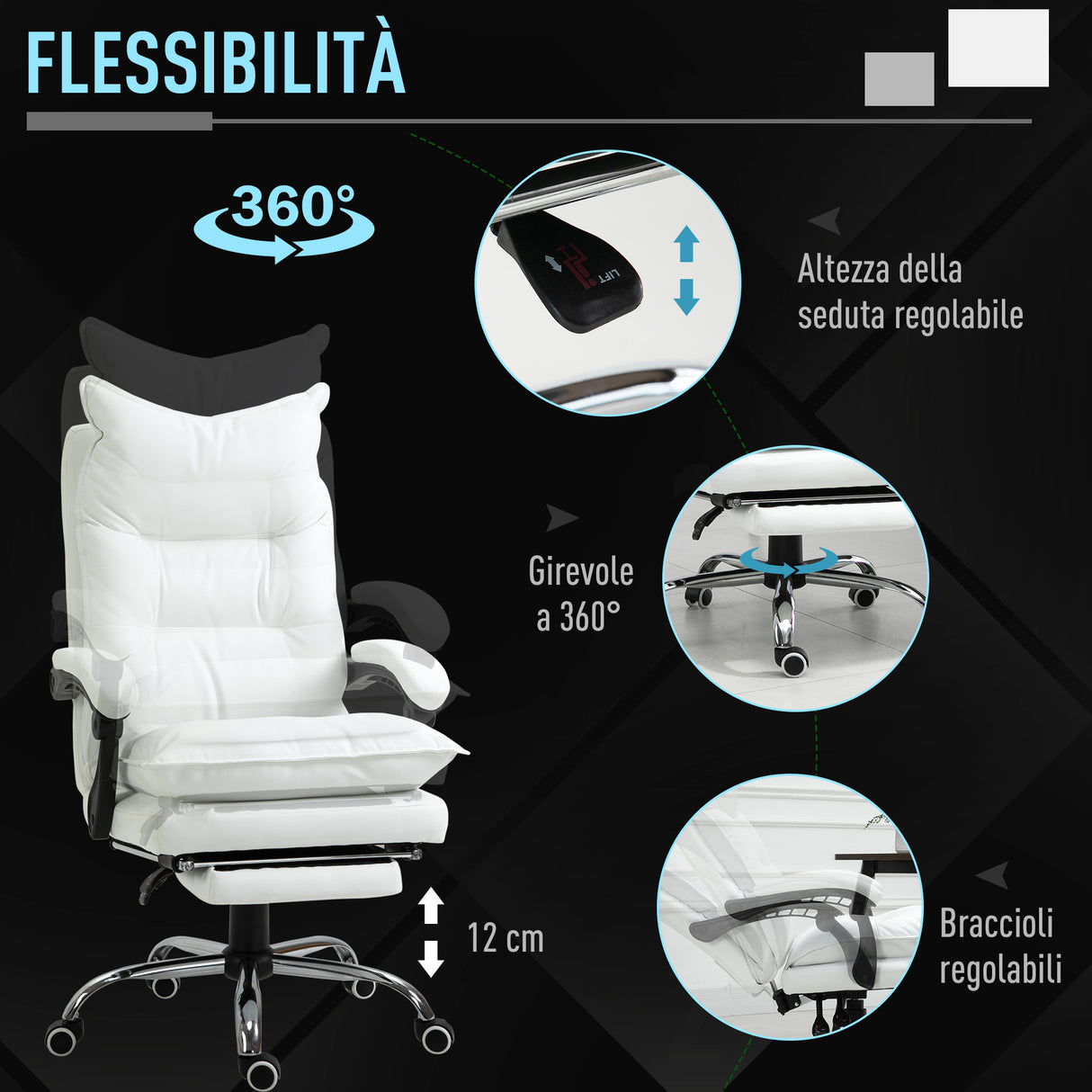 easycomfort easycomfort poltrona da ufficio in similpelle bianca regolabile reclinabile con poggiapiedi ean 8054144139494