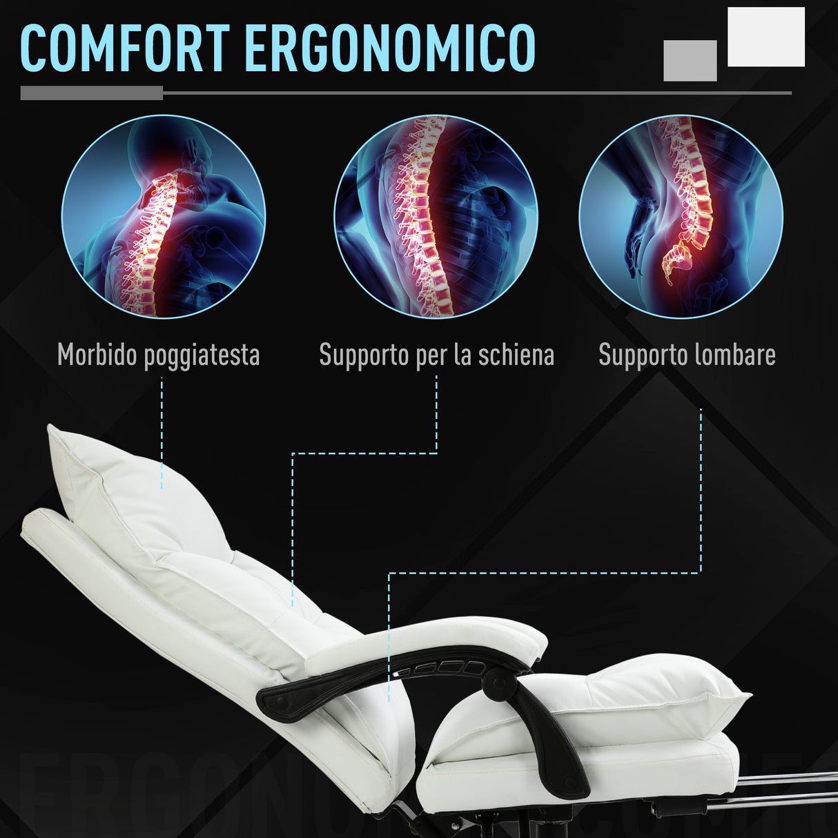 easycomfort easycomfort poltrona da ufficio in similpelle bianca regolabile reclinabile con poggiapiedi ean 8054144139494