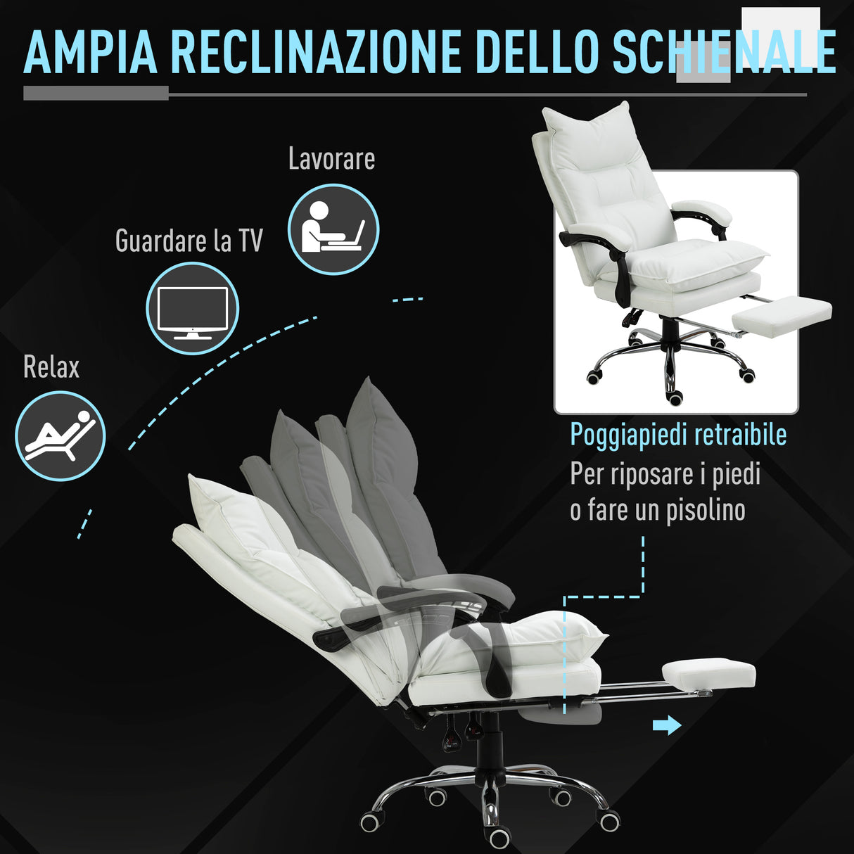 easycomfort easycomfort poltrona da ufficio in similpelle bianca regolabile reclinabile con poggiapiedi ean 8054144139494