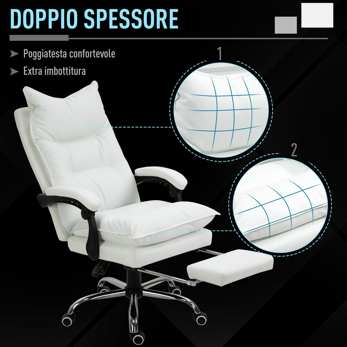 easycomfort easycomfort poltrona da ufficio in similpelle bianca regolabile reclinabile con poggiapiedi ean 8054144139494