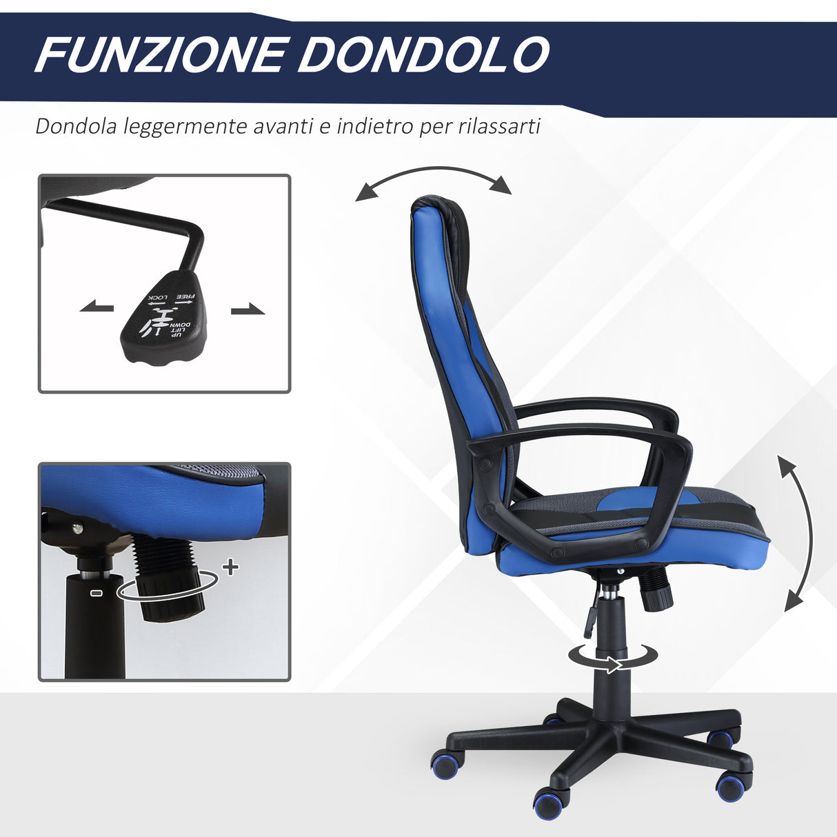 easycomfort easycomfort sedia gaming ergonomica poltrona da ufficio girevole con rotelle in pelle pu nera e blu altezza regolabile