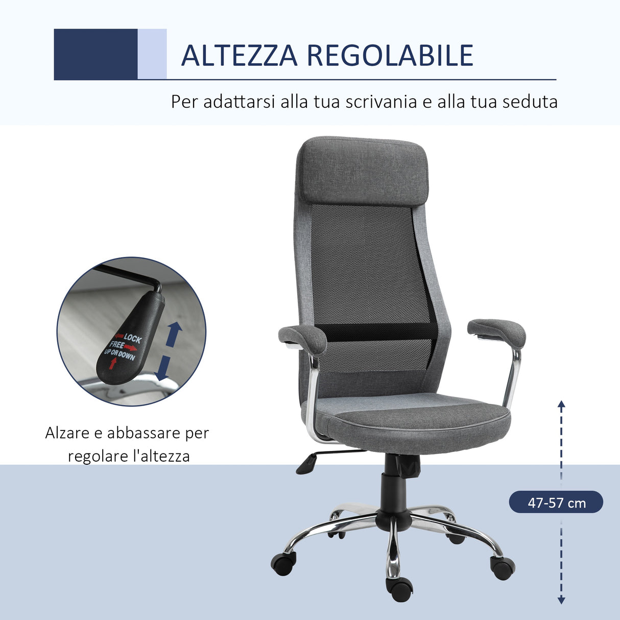 easycomfort easycomfort sedia da ufficio ergonomica girevole altezza regolabile e dondolamento in tessuto a rete grigio