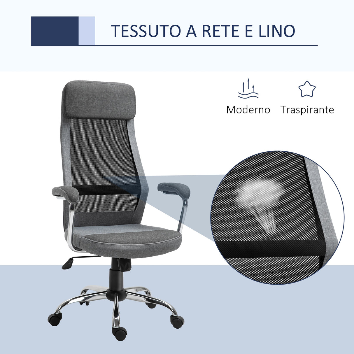 easycomfort easycomfort sedia da ufficio ergonomica girevole altezza regolabile e dondolamento in tessuto a rete grigio
