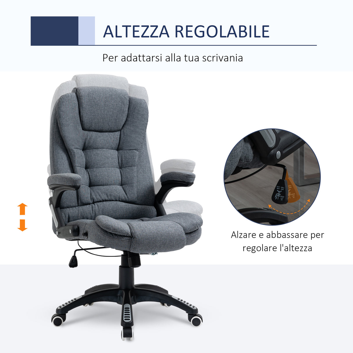easycomfort easycomfort sedia da ufficio ergonomica reclinabile altezza regolabile e dondolamento poltrona girevole con ruote 65x72x110 120cm grigio